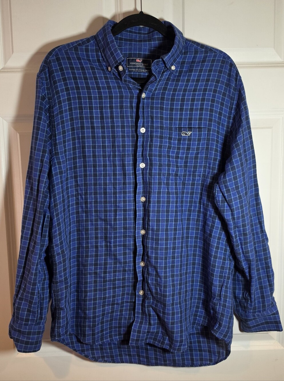 Vineyard Vines Blue Plaid Button-Down Classic Fit Tucker Shirt Cotton Linen M